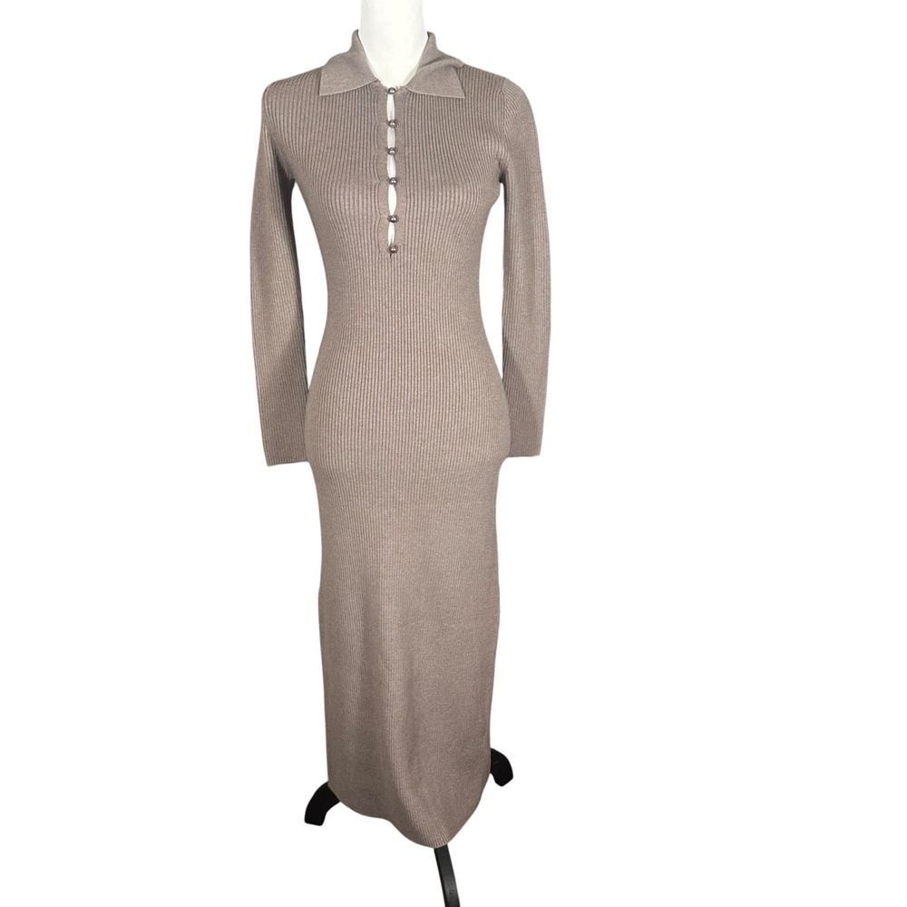 Abercrombie & Fitch Maxi Dress NWT Womens SP Taupe Brown Ribbed Knit Long Sleeve